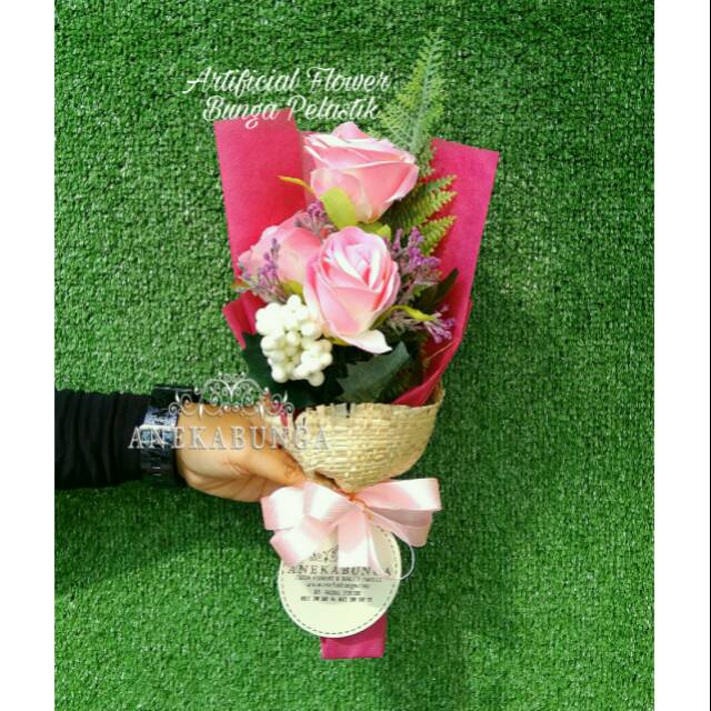 Hand Bucket Bunga Plastik Simple Cantik Artificial Flower Karangan Buket Mawar Pink Pita Murah Toko Shopee Indonesia