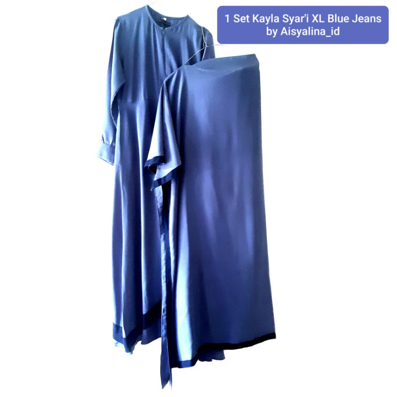 Preloved 1 Set Gamis Kayla Syar'i warna Blue Jeans by @aisyalina_id