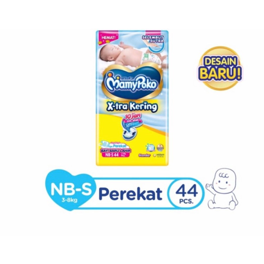 Mamypoko Popok Bayi New born NB S 44 X-tra Kering Perekat