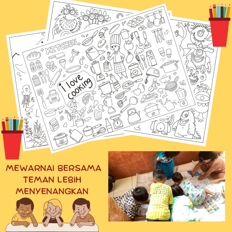 Kertas Mewarnai Jumbo, Giant Colouring Sheet, Mainan Edukasi Anak, Kertas Mewarnai Besar