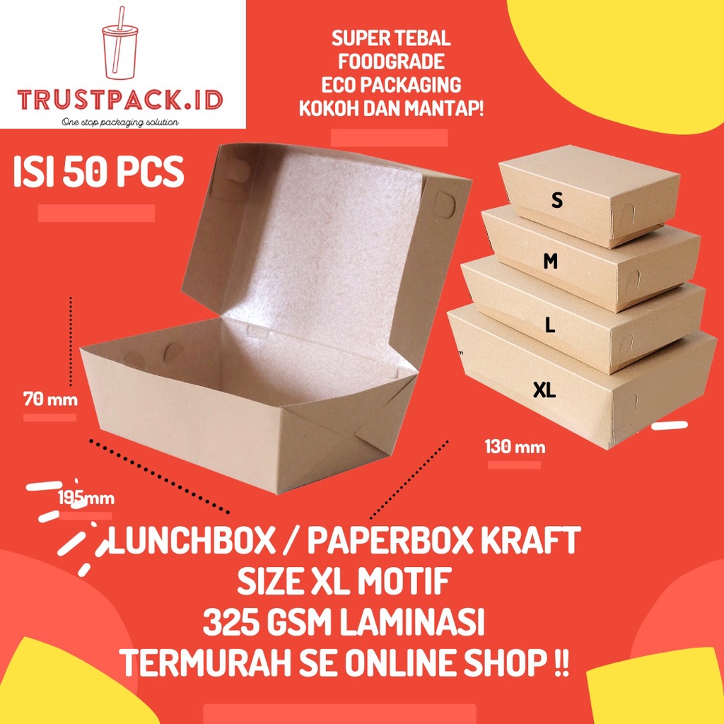 Paper Lunch Box Kraft Size XL Full Laminasi Termurah