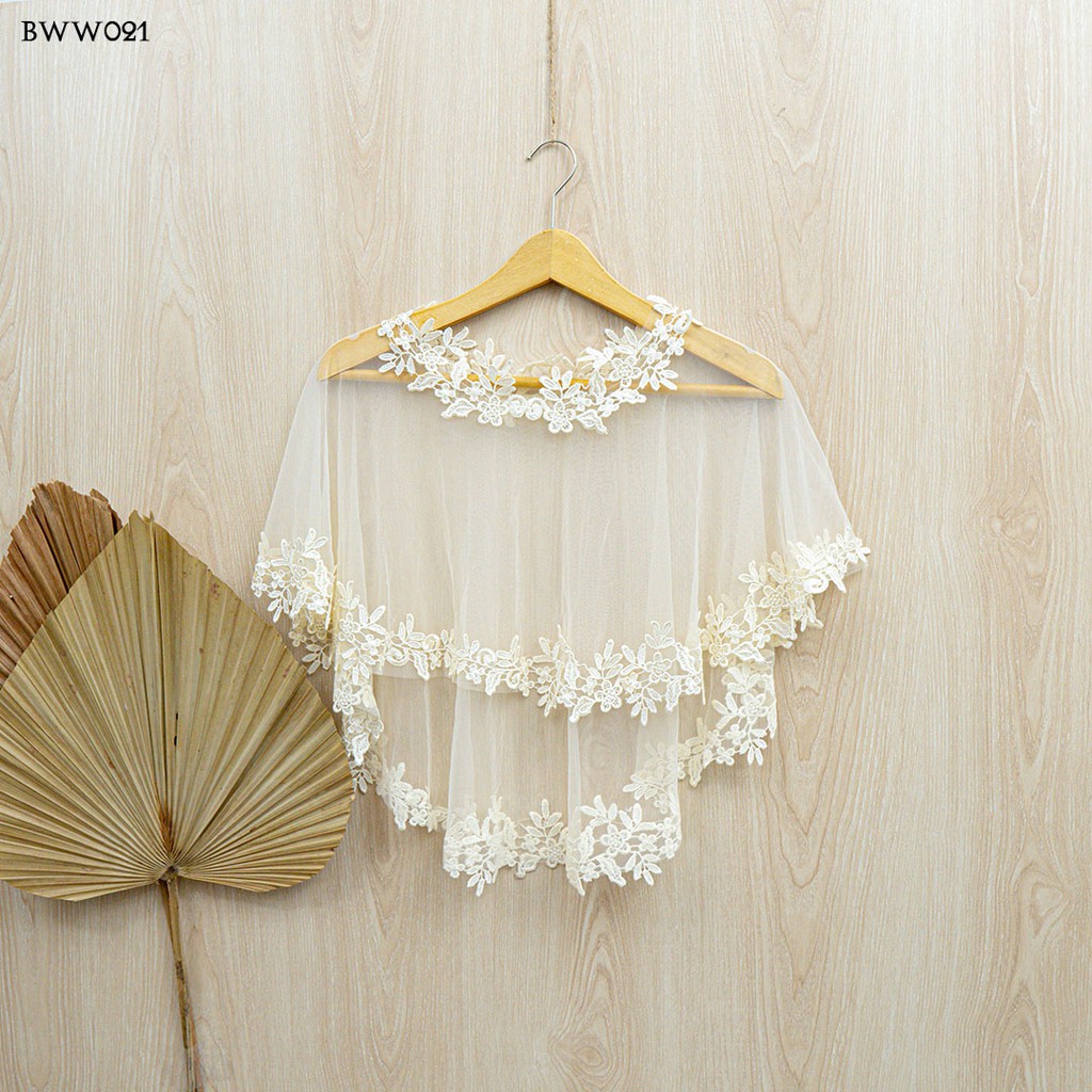 [SIAP KIRIM] AKSESORIS WEDDING RENDA LACE BOLERO PENGANTIN BROKAT KOREA CREAM BWW021