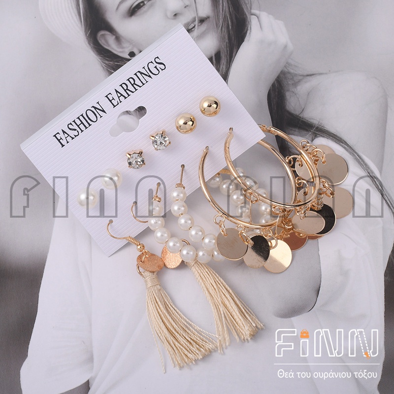 Set Anting Bohemian Rumbai Mutiara Akrilik Wanita Fashion Import