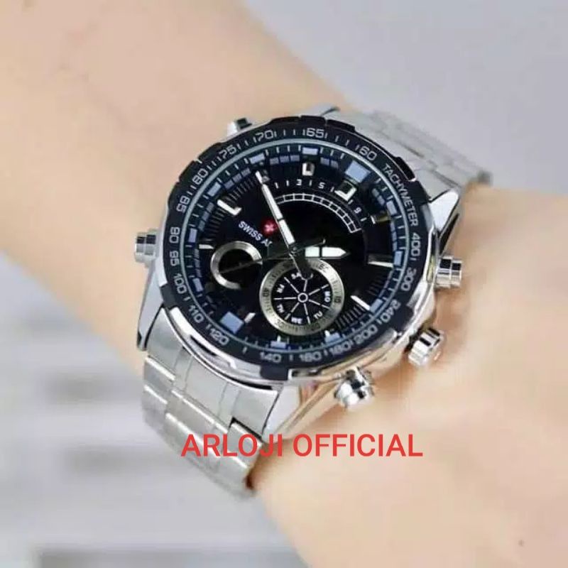 Jam tangan pria double time stainless steel Chrono aktif Anti air