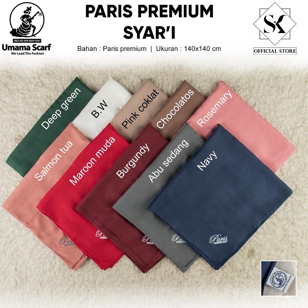 [KODE PRODUK 9VYVU7553] Jilbab Segiempat Paris Premium Syari Jahit Umama Scarf 140x140cm Hijab Paris