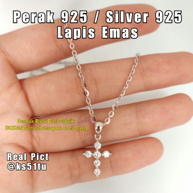 Kalung Liontin Salib Perak Silver Necklace Wanita Salip 925 Anti Karat Wanita ks51tu
