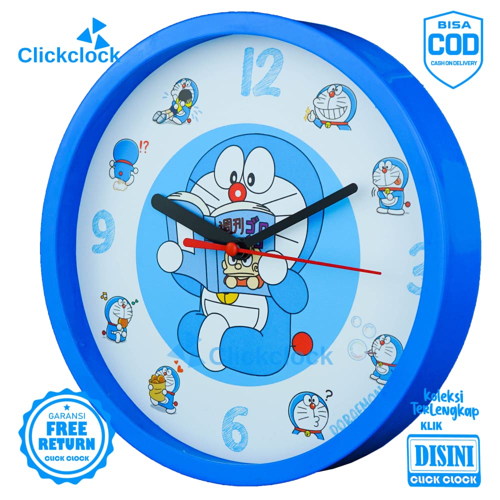 Jam Dinding Quartz Karakter Anak Baca Komik Doraemon NN1222 Besar Hiasan Dinding Murah