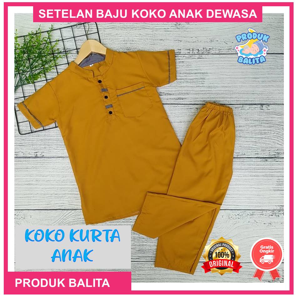 Set Baju Muslim  Koko Kurta Anak Laki-laki  Setelan Koko Anak Terlaris Usia 6-12 Tahun Lengan Pendek