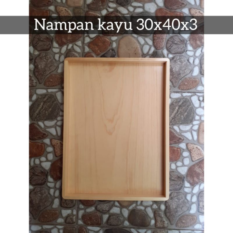 Nampan Kayu / Baki Kayu /Tray Kayu Pinus uk. 40 x 30 cm pegangan datar