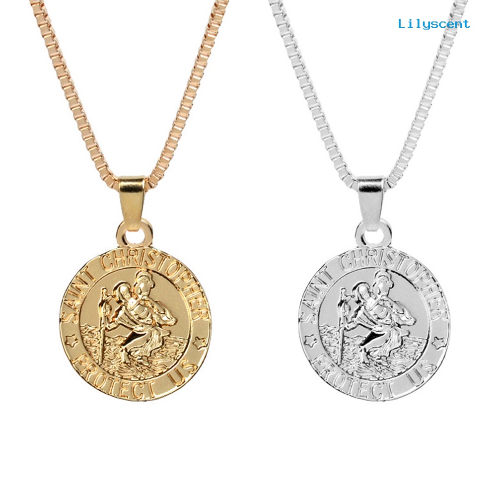 Kalung Jimat Dengan Liontin Tulisan Saint Christopher Protect Us Untuk Unisex