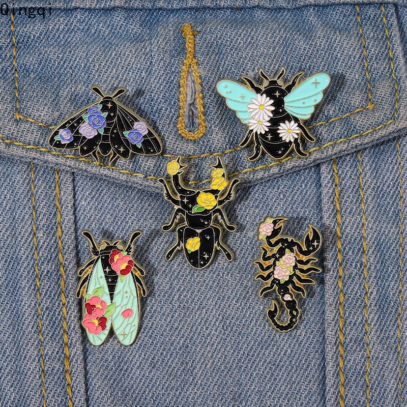 Bros Pin Enamel Bentuk Kartun Lebah Scorpion Beetle Butterfly Warna-Warni Untuk Anak