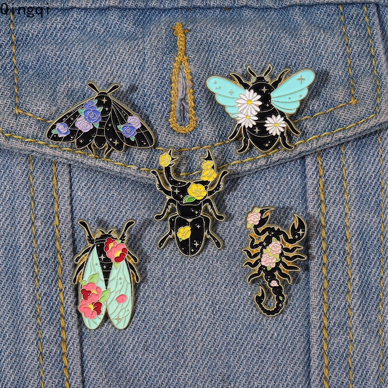 Bros Pin Enamel Bentuk Kartun Lebah Scorpion Beetle Butterfly Warna-Warni Untuk Anak