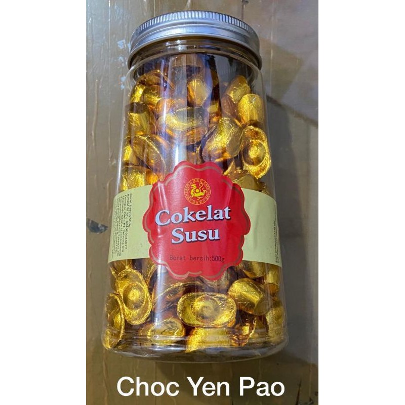 

cokelat bentuk uang tael. 500gr.