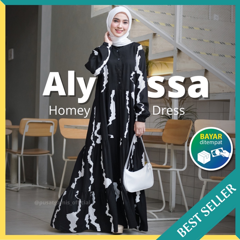 Pusatgamis | Homey Dress Gamis Dewasa Motif Salur Alyssa | Homey Dress Rayon Premium | Gamis Busui A