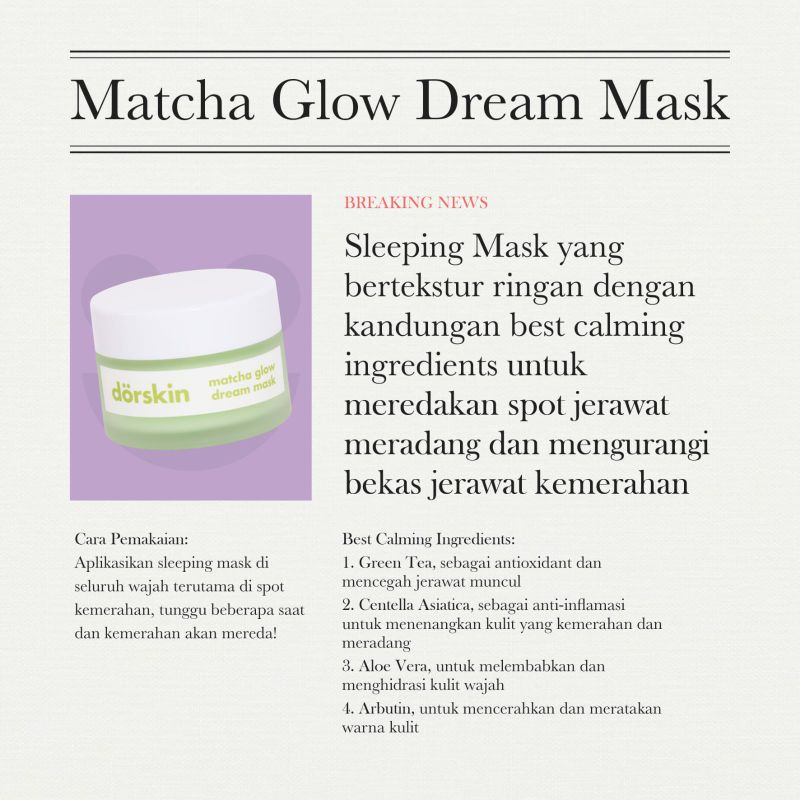 (FREE GIFT) Dorskin Matcha Glow Dream Sleeping Mask Brightening Masker