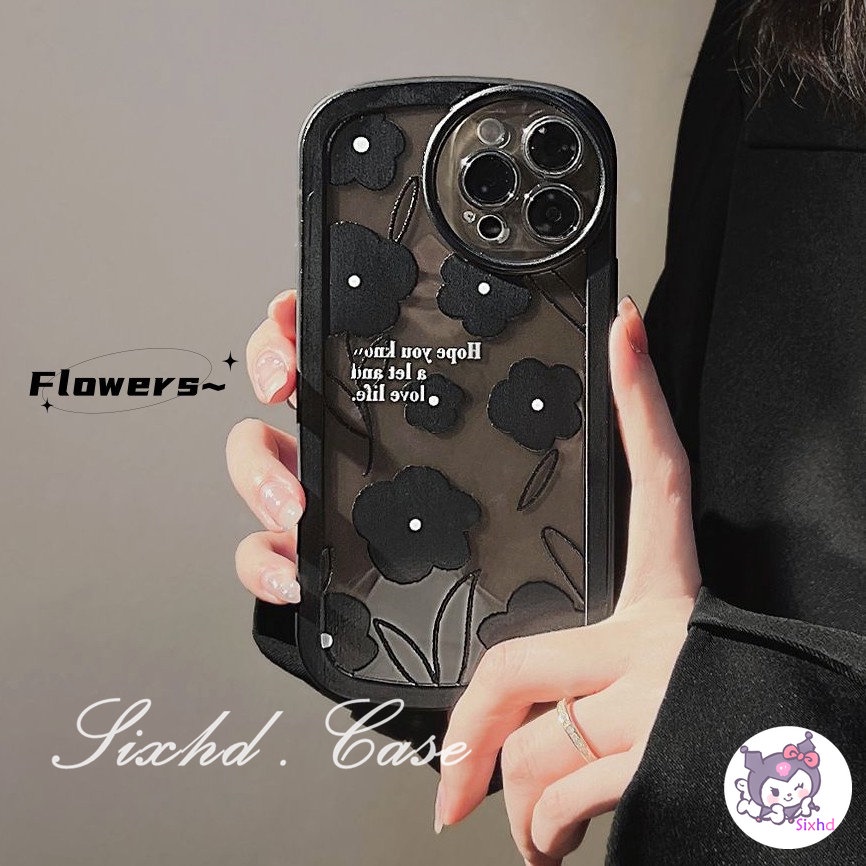 Redmi Note 12 11 11s 10 9 8Pro Redmi 12C 10C 10A 10 9T 9C 9A 9 A1 A1+ Xiaomi 11 Lite 12T 11TPro Mi Poco M3 X3Pro NFC Ins Fashion Black Flowers Thickened Round Lens Protection Phone Case Soft Cover