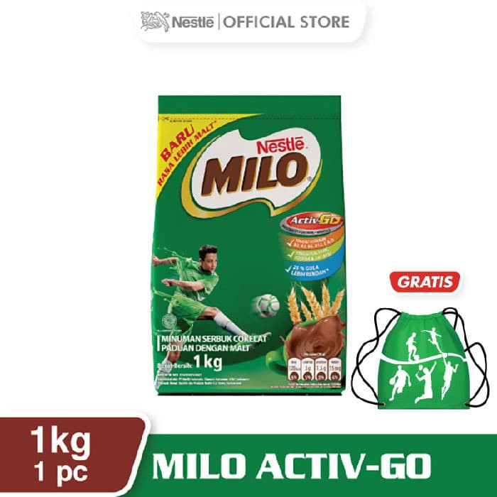 

PROMO NESTLE MILO ACTIV-GO MINUMAN SUSU COKLAT POUCH 1 KG GRATIS STRING BAG TERMURAH