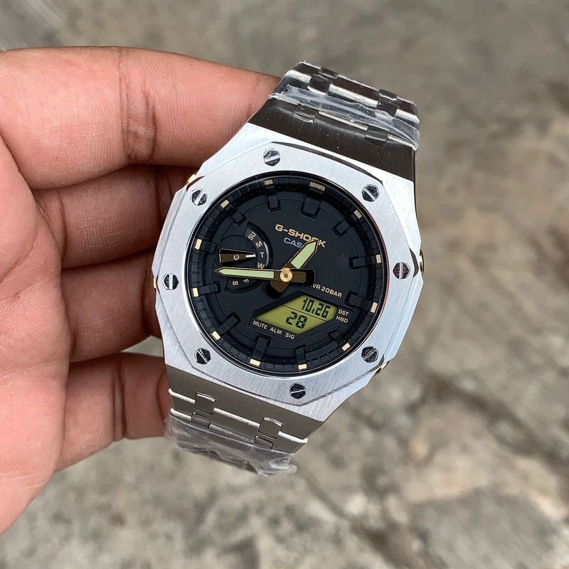 Jam Tangan G-Shock GA2100 GA-2100 Custom Strap dan Bezel Stainless Steel Silver 01