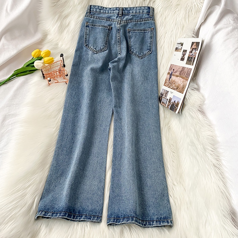 korean kekinian boyfriend rok high waist straight fit jeans wanita