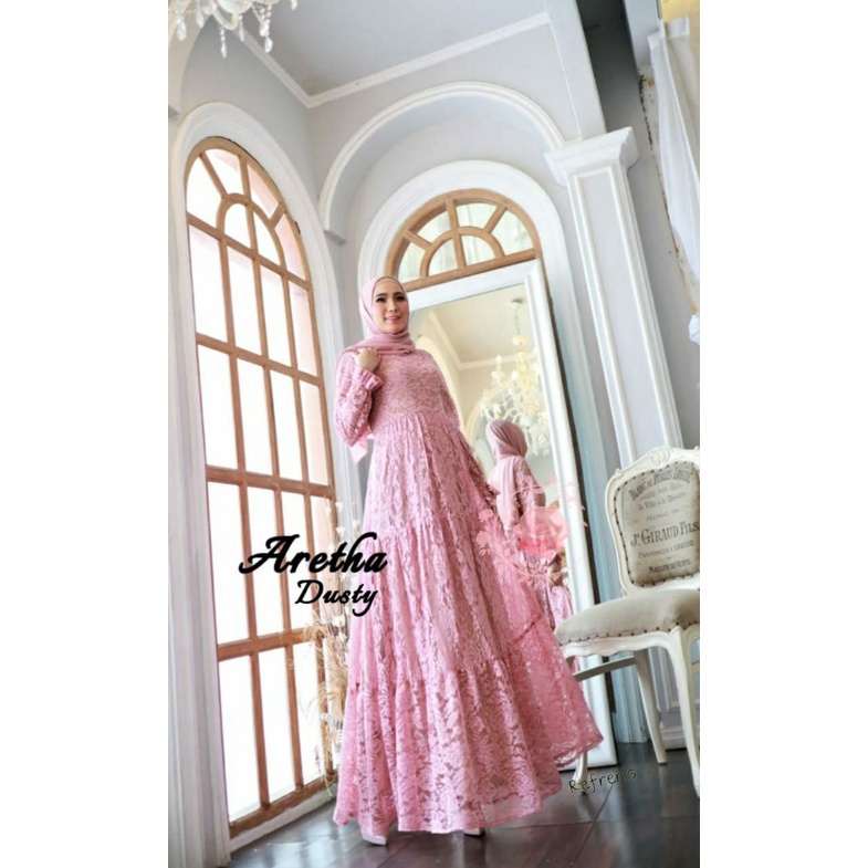 MX ARETHA 5XL 3XL 2XL XL FASHION WANITA / GAMIS MEWAH TERLARIS TERBARU / BRUKAT IMPORT LENGAN PANJANG / BAJU MUSLIM GAUN PESTA