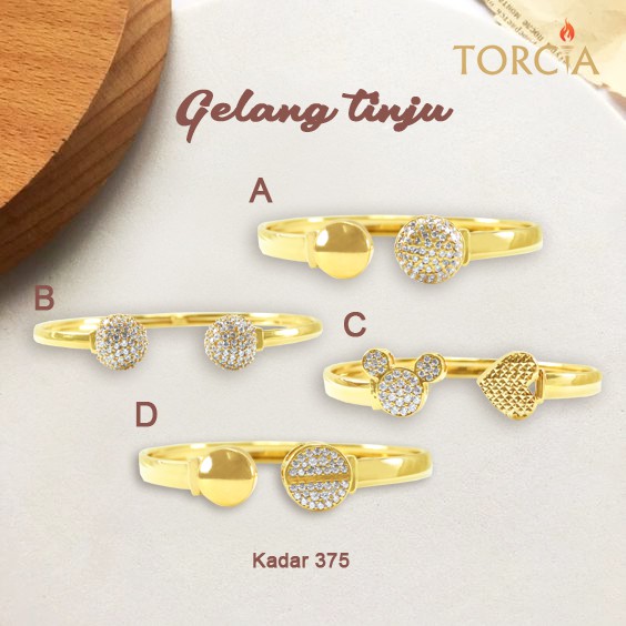 Gelang Cuff Permata Emas Asli Kadar 375 Torcia