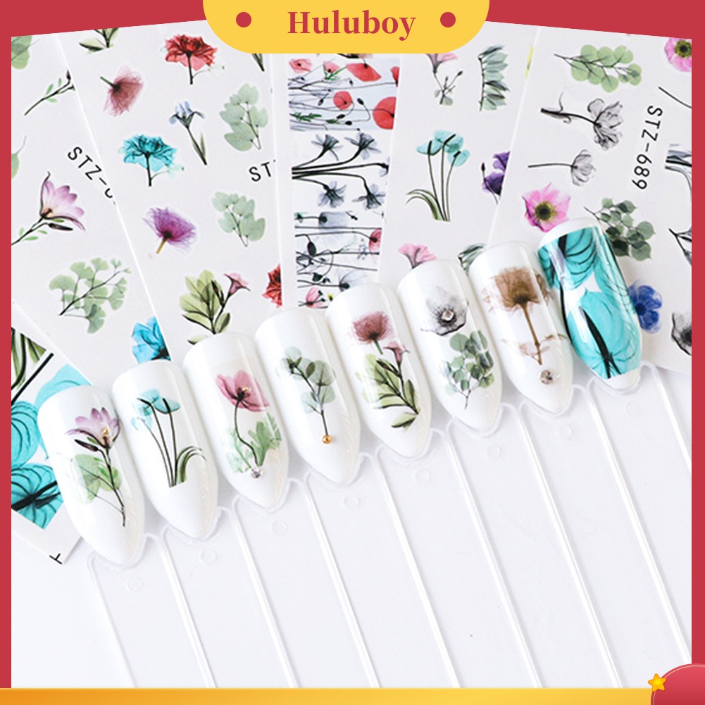 Huluboy Huluboy♡ 24 Lembar Stiker Decal Transfer Air Motif Tanaman Bunga Untuk Manicure DIY