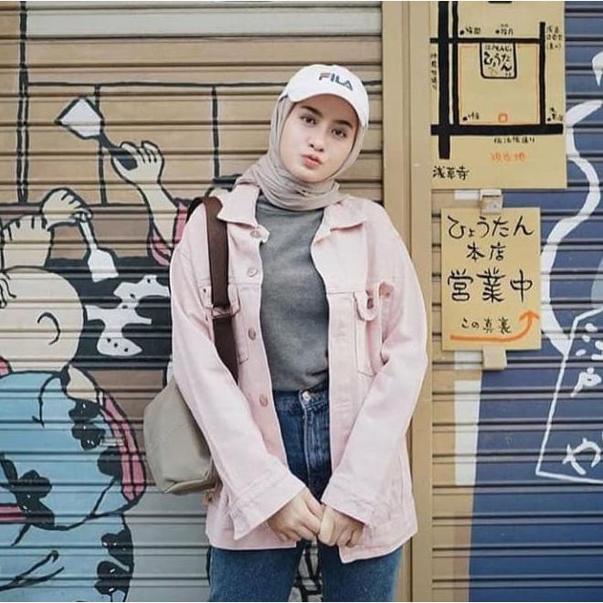 6hxl oversized jacket jeans denim zara jaket pink bio blitz tebal import - pink xrub