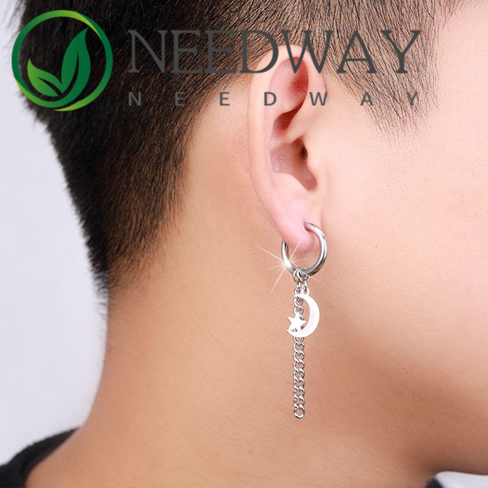 Anting Hoop Rumbai Bentuk Bintang Bahan Stainless Steel Gaya Punk Hip-hop Untuk Pria