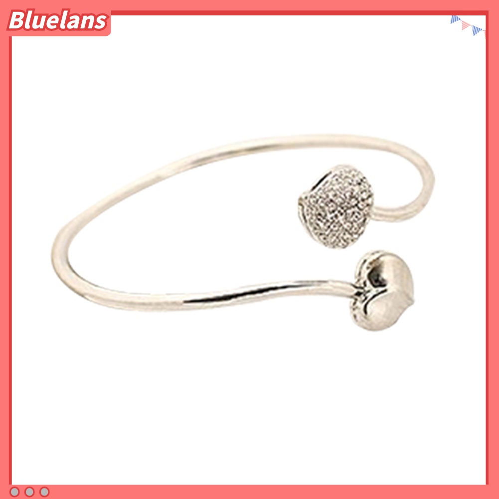 Bluelans Gelang Bangle Open Adjustable Desain Hati Hias Berlian Imitasi Untuk Wanita