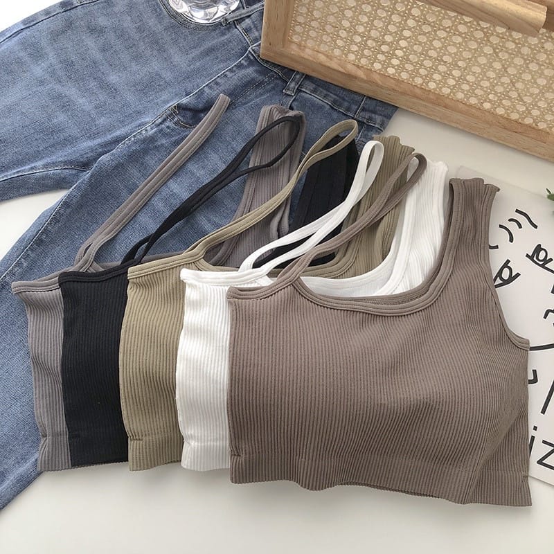 Mybra Pakaian Dalaman Wanita Tank Top Dengan Cup Bra Atasan Crop Top BR-042