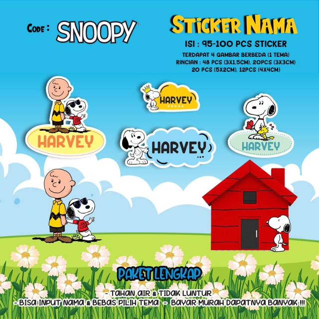 

Sticker / Stiker Label Nama Karakter Tema SNOOPY PEANUTS