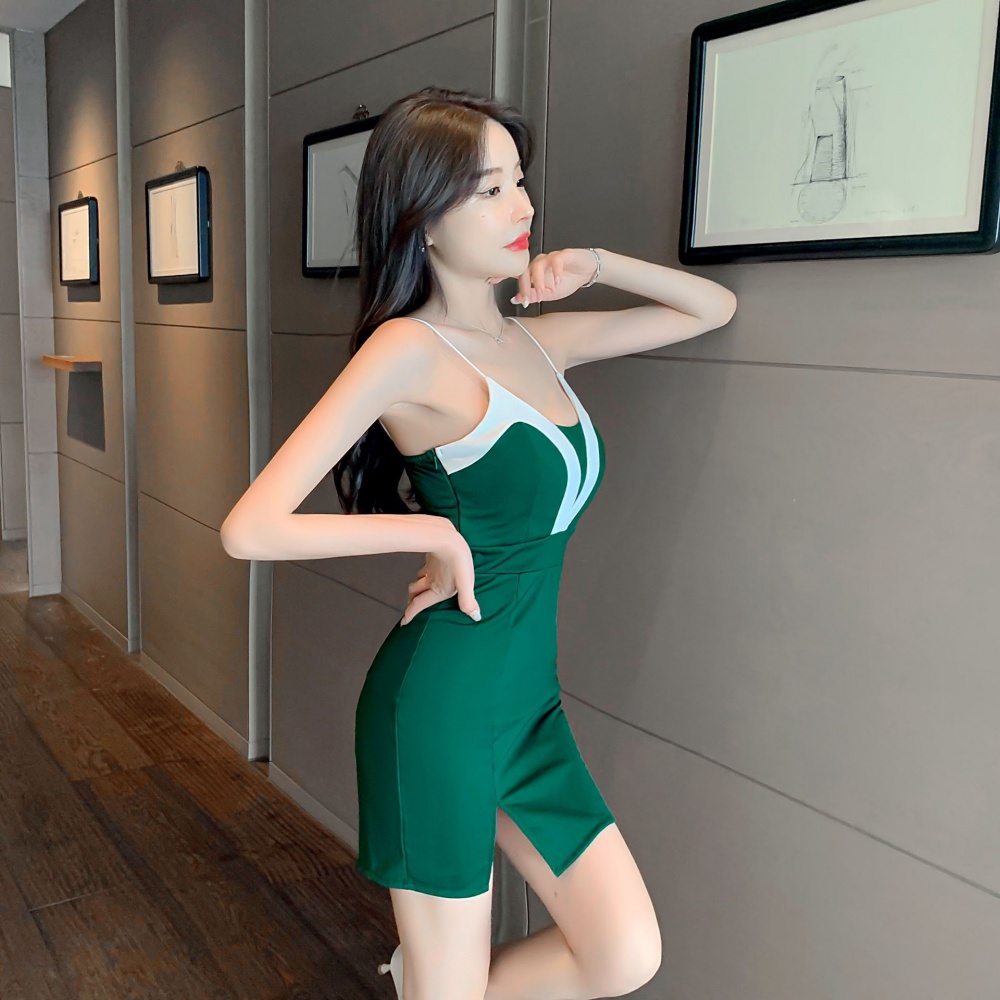 Mini Bodycon Dress Sleeveles A Line On Chest Gaun Wanita Tanpa Lengan 1427 (S/M/L/XL)