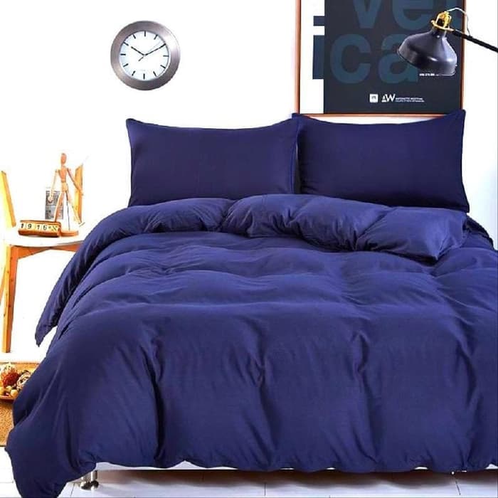 Zekiel Bedcover Saja Warna Biru Navy | Bed Cover Katun Polos | Selimut Polos | Bedcover Cowok Cewek