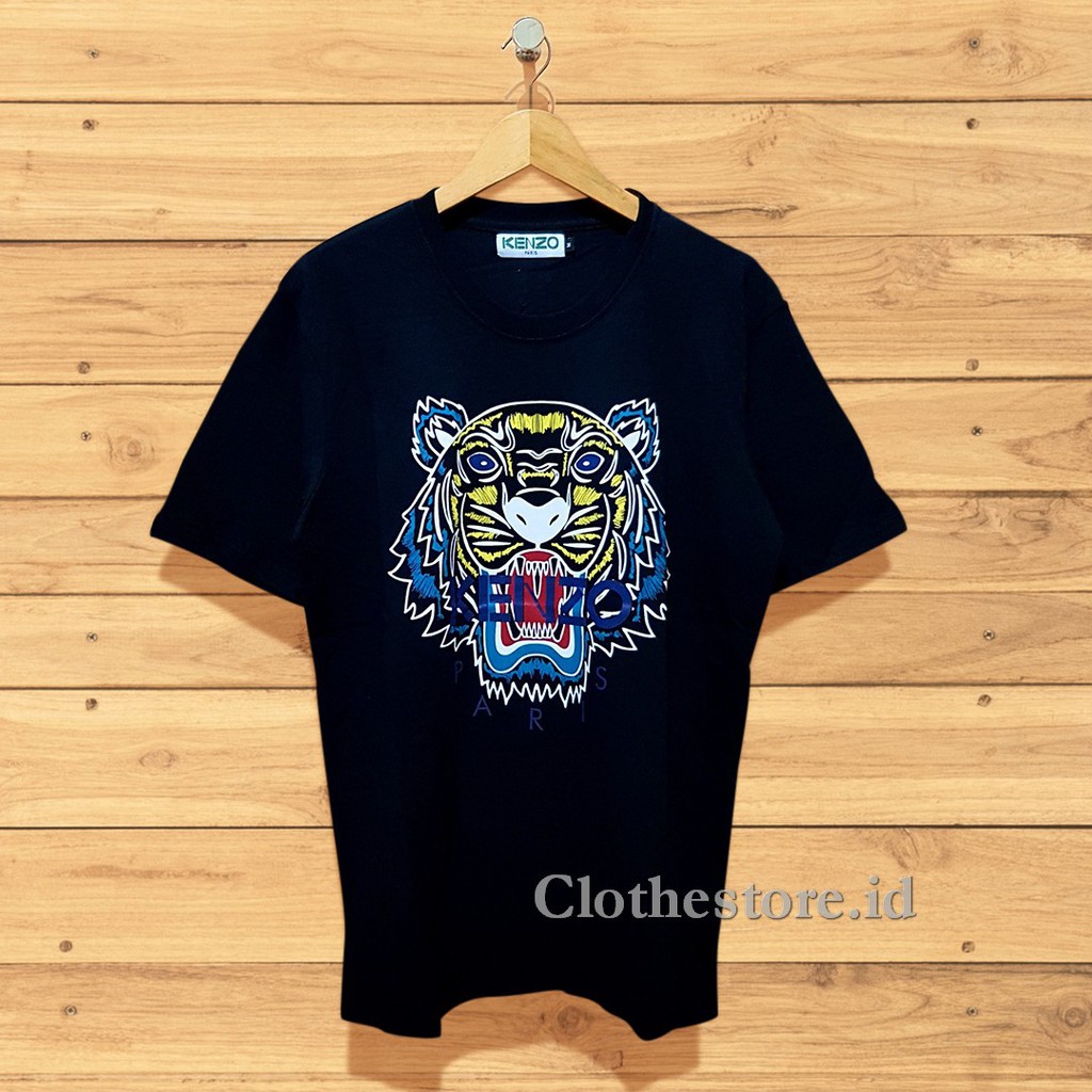 1255 TSHIRT KAOS KENZO TIGER PARIS YELLOW BLUE BLACK
