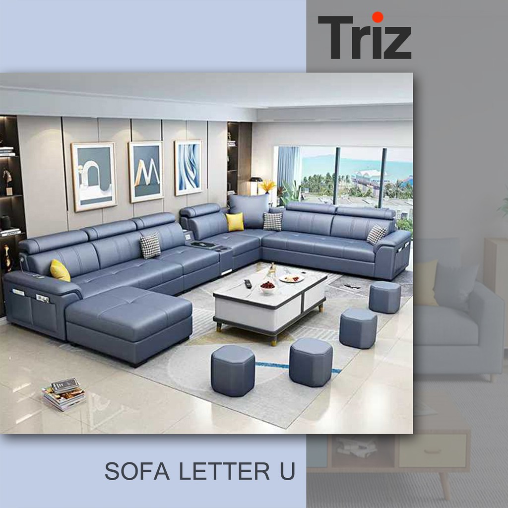 sofa letter u 7 seater furniture minimalis bahan full kulit bonus meja minimalis  triz furniture 