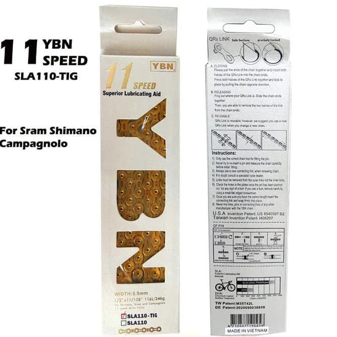 YBN SLA110 TIG Bike Chain Rantai Sepeda 11 Speed Gold For Shimano Sram