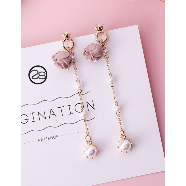 LRC Anting Tusuk Fashion Pink Flower Shape Decorated Earrings