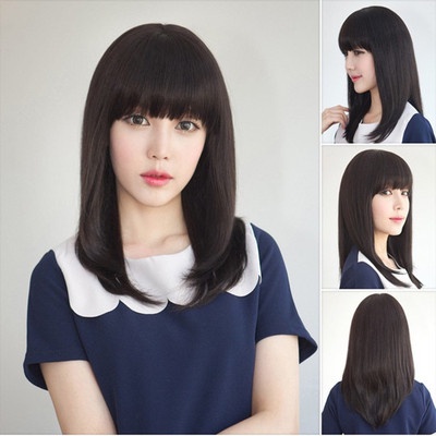 Wig Full Wanita Short Straight Hair Rambut Palsu Berponi Cantik Natural / Wig Rambut Cewek