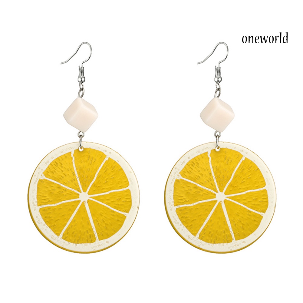 OW@ Lovely Lemon Orange Slice Hook Earrings Women Acrylic Fruit Jewelry Party Gift