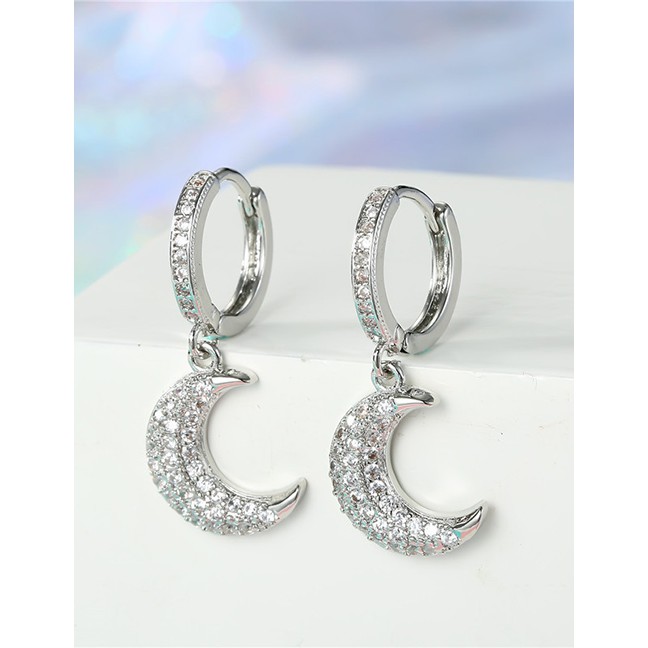 LRC Anting Tusuk Fashion Golden Diamond Moon Earrings D67290