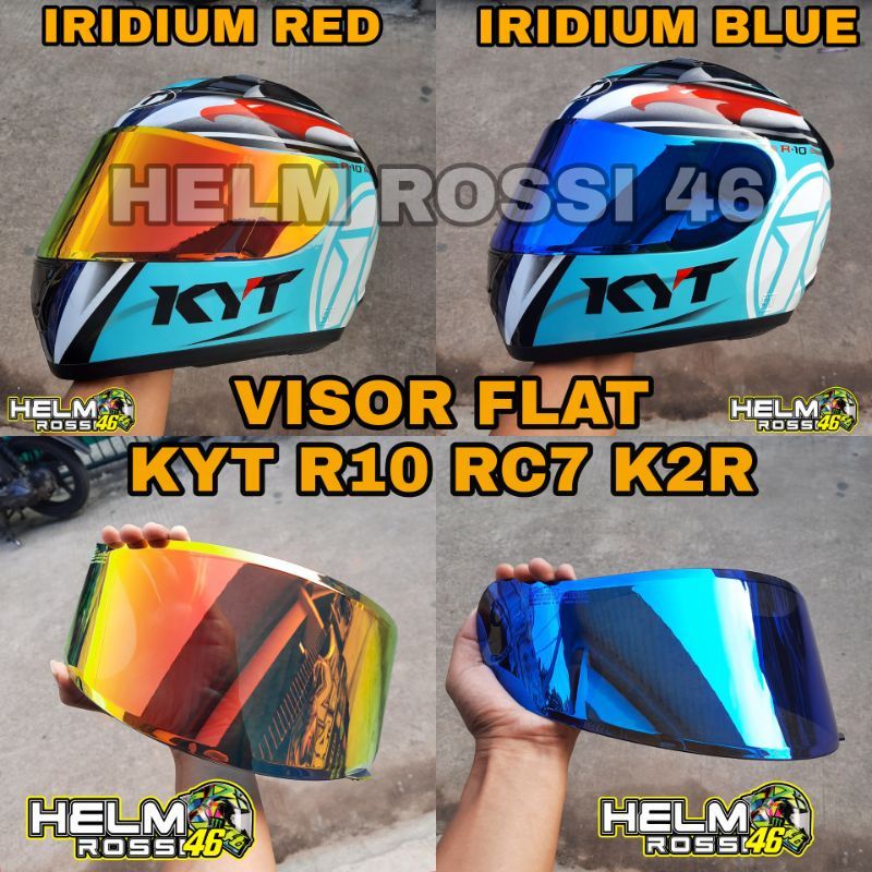 Visor Helm KYT R10 RC7 K2 RIDER  MDS VICTORY Iridium Red Blue Futuro Blue Ice Kaca Flat Aquamarine S