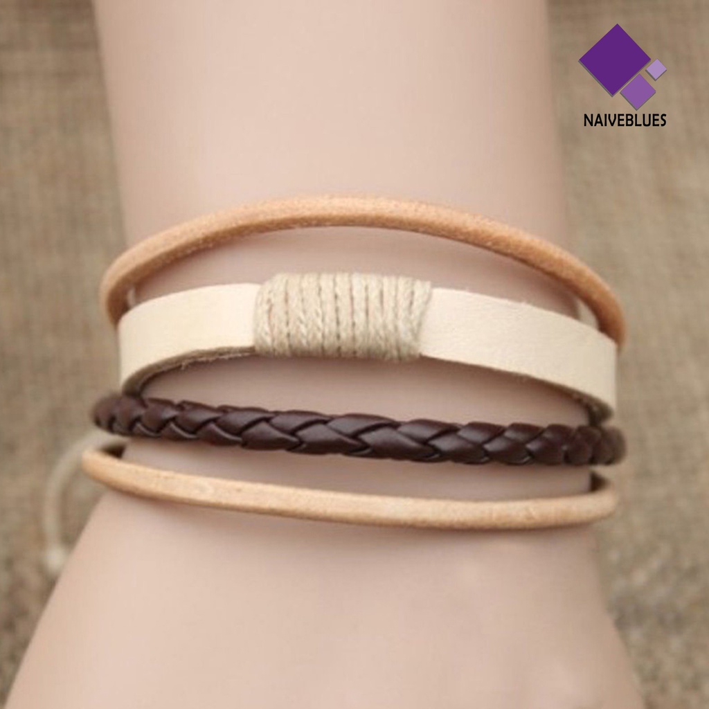 Gelang Bangle Multilayer Adjustable Bahan Kulit Imitasi Untuk Unisex