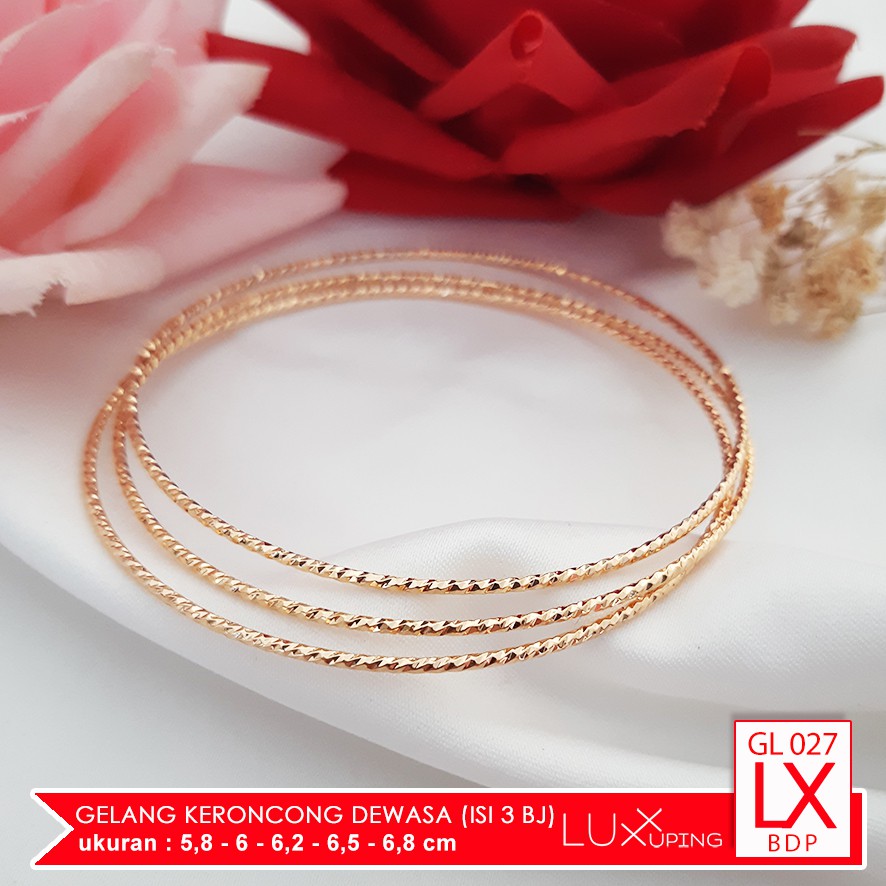 GL 027 Gelang Keroncong Murah Ekonomis Set Isi 3 Bh Perhiasan Imitasi Emas Xuping Gelang Tangan Wanita Lapis Emas Imitasi Gelang Polos Tanpa Mata Luxx Xuping