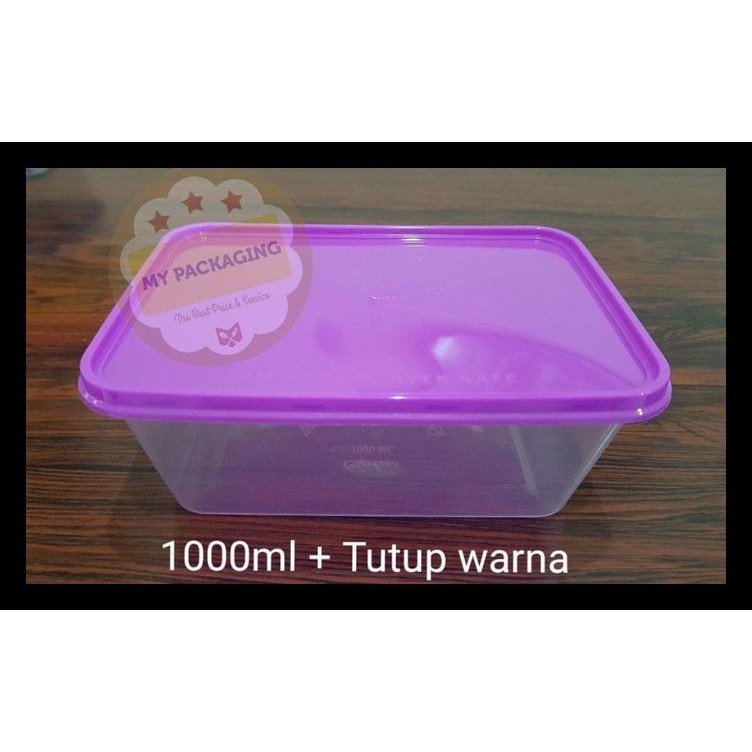 Food Box / Container Microwave/ Wadah Plastik 1000Ml (Tutup Warna) Termurah