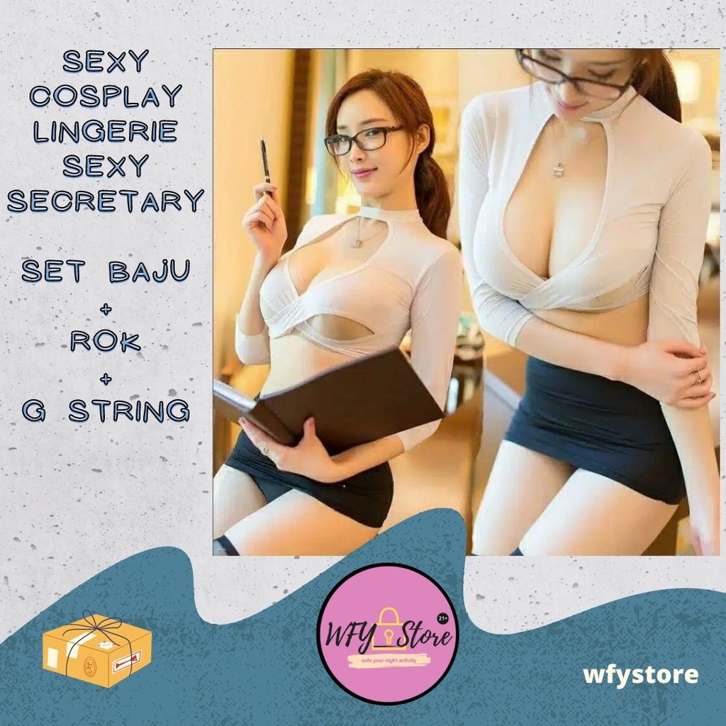 Sexy Lingerie Cosplay Sexy Secretary Set Baju + G String + Rok