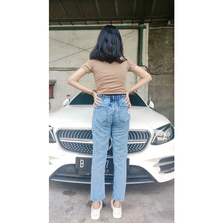 BEFAST - ZFS OOTD Wanita Jeans AJINA / BREAK FREE BOYFRIEND JEANS KARET / Celana Denim Kekinian / Jeans Ala Korean / Denim Remaja Terbaru 2022 / Termurah / Terlaris