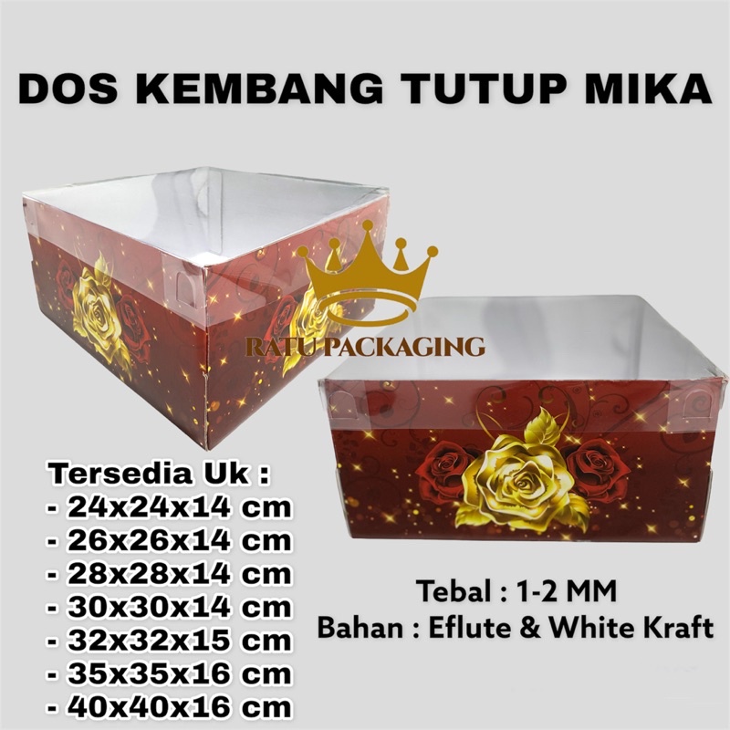 RATU | Dos DUPLEX KEMBANG TUTUP MIKA Tinggi 14,15,16 CM, Dus Tart motif kembang/Kotak Hampers/Cake/Box Pudding