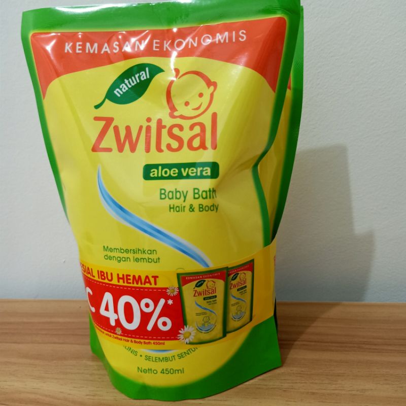 SABUN ZWITSAL BABY BATH ALOE VERA HAIR &amp; BODY BRANDED 2X450ML