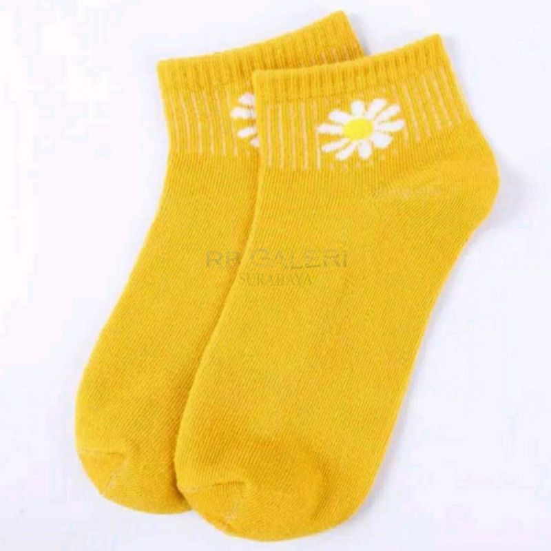 Kaos Kaki Fashion Unisex Motif Polos Beruang Fashion Wanita Pria KAOSKAKI ANKLE Sock BUNGA RB-FLOWER - KUNING