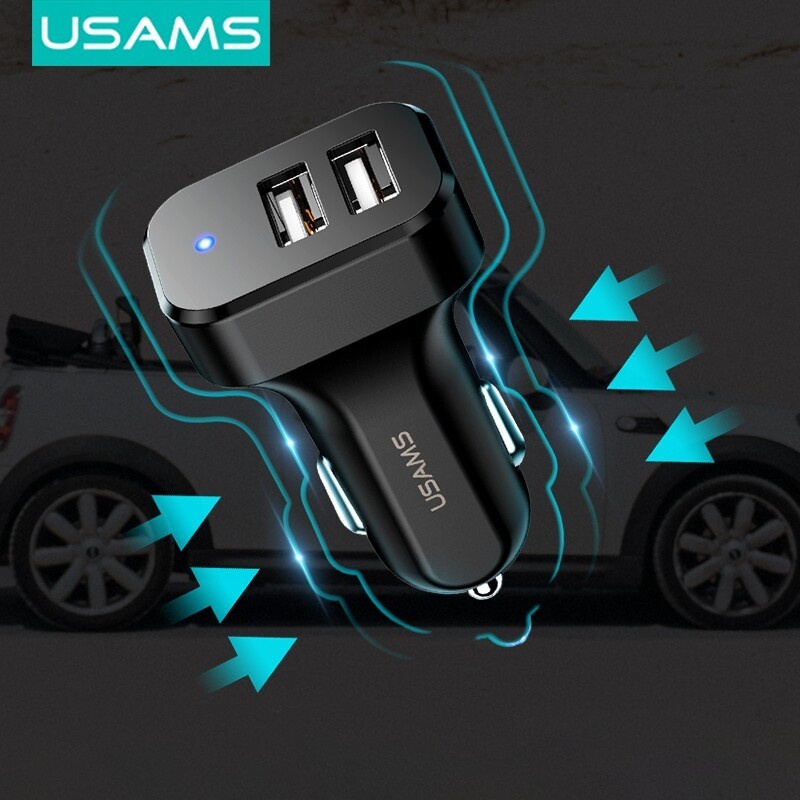 USAMS Car Charger Adaptor Dual Output C13 Casan Mobil Carger 2.1A